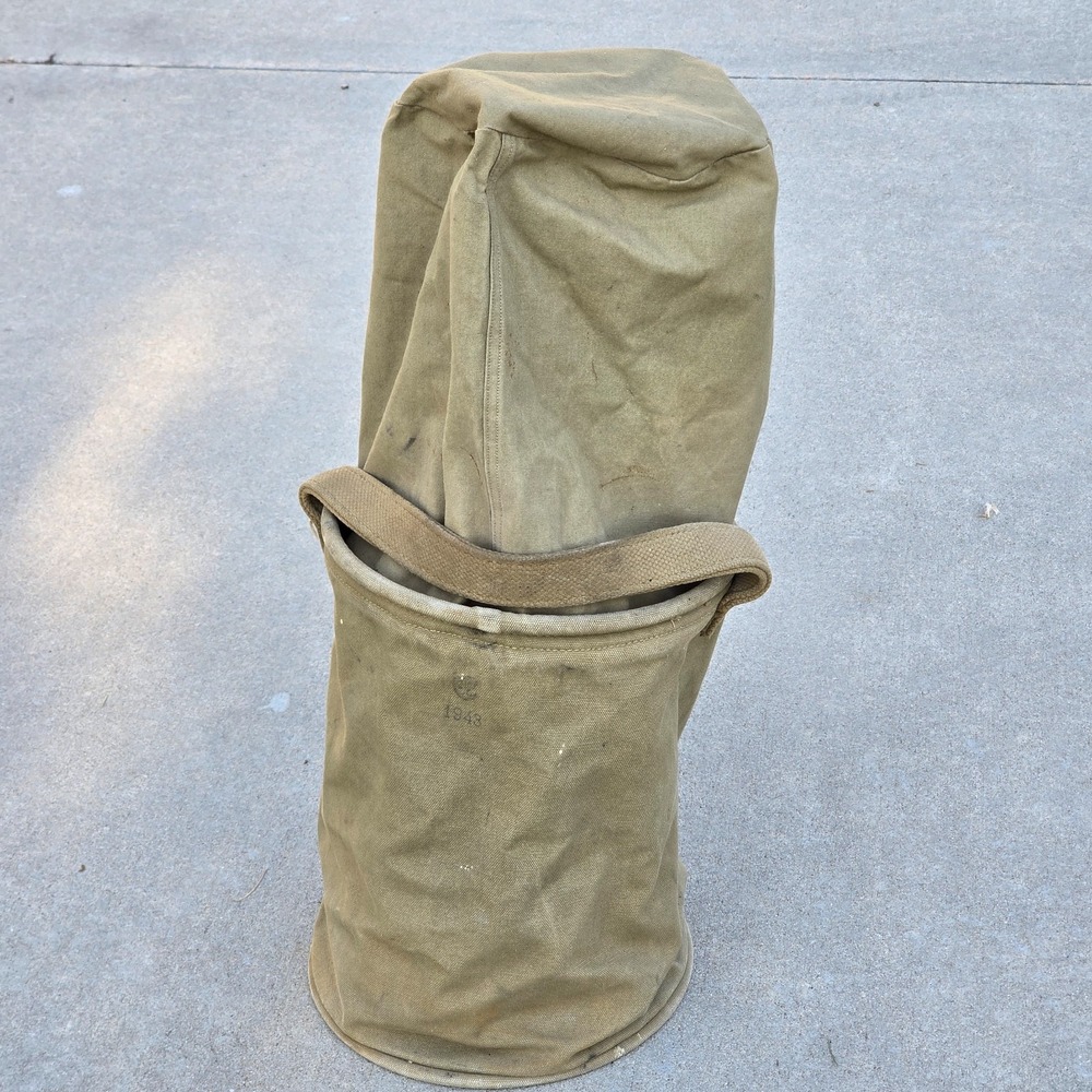 WWII US Military Army Canvas Water Bucket 1943 Collapsible Jeep Cavalry Pail - Picture 12 of 16